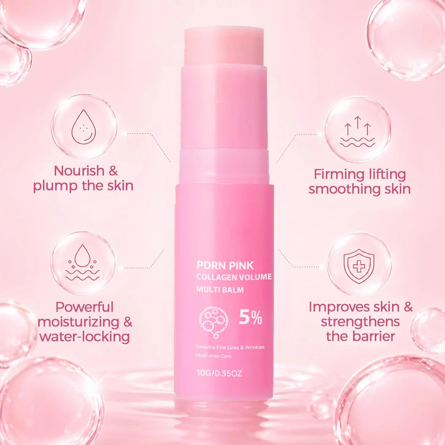 PDRN Pink Collagen Volume Multi Balm Collagen Hydrating Stick for Face, Neck, under Eyes, Lips, Lines Care Plumping&Firming Skin