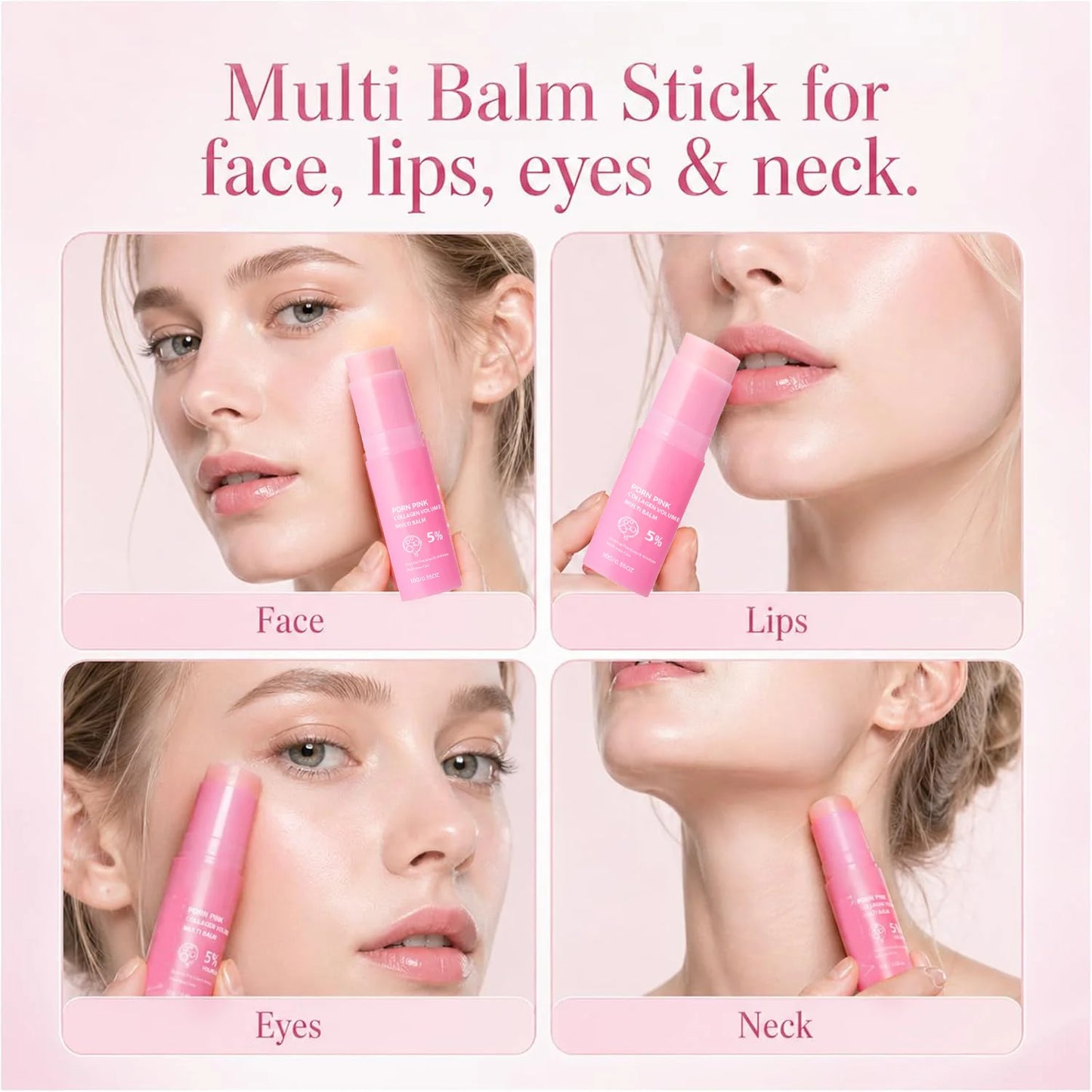 PDRN Pink Collagen Volume Multi Balm Collagen Hydrating Stick for Face, Neck, under Eyes, Lips, Lines Care Plumping&Firming Skin