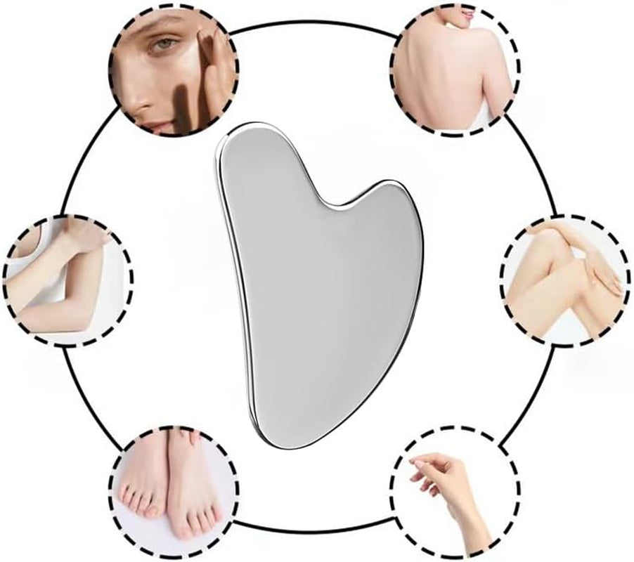 Stainless Steel Gua Sha Facial Tools Guasha for Face Metal Gua Sha Tighten Skin Massage Guasha Beauty Tool for Body Eyes Neck Massager with Travel Pouch Skin Care Gifts (Silver)