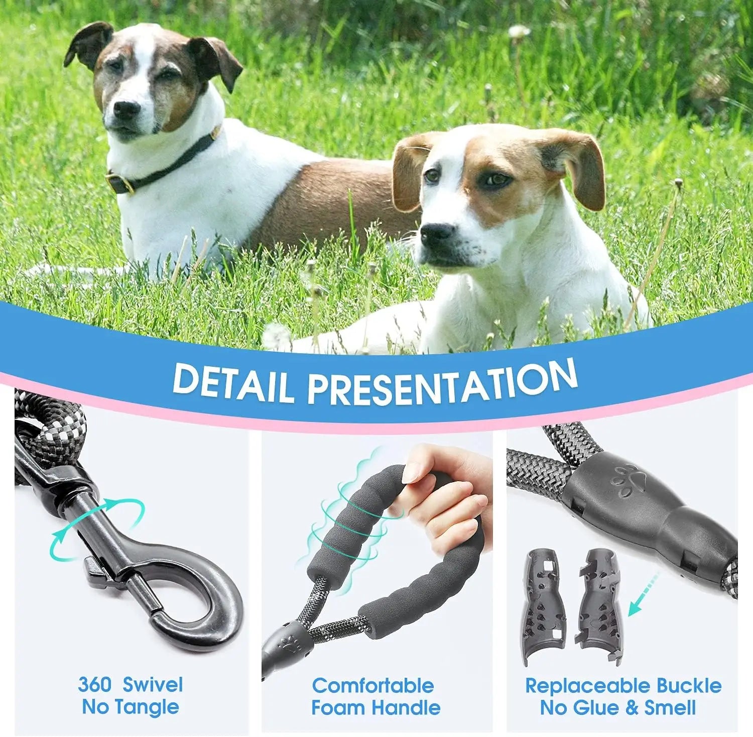 Comforting Pet Leashes 8Mm Reflective Threads Rope Webbing Non Tangle Dog Leash Bulk Small Large Dogs Black Walking Training