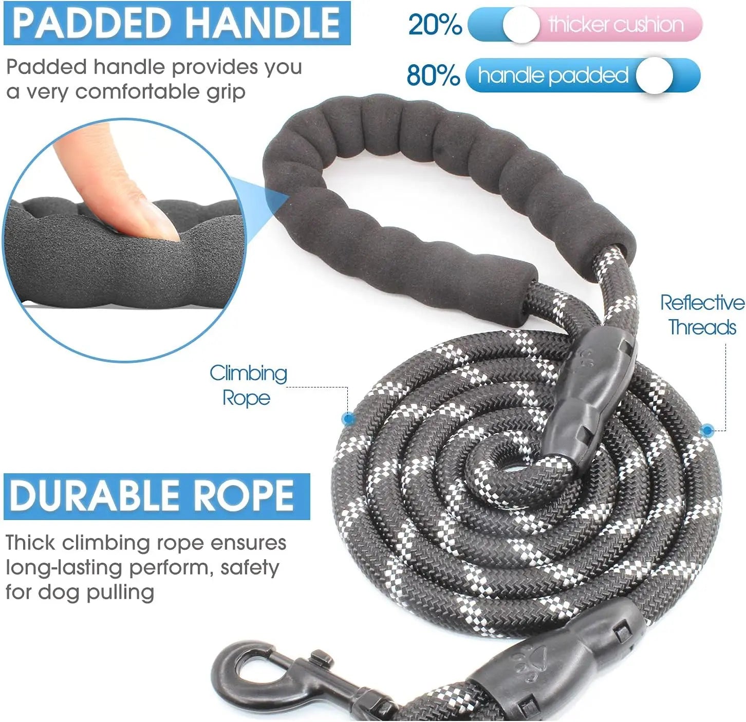 Comforting Pet Leashes 8Mm Reflective Threads Rope Webbing Non Tangle Dog Leash Bulk Small Large Dogs Black Walking Training